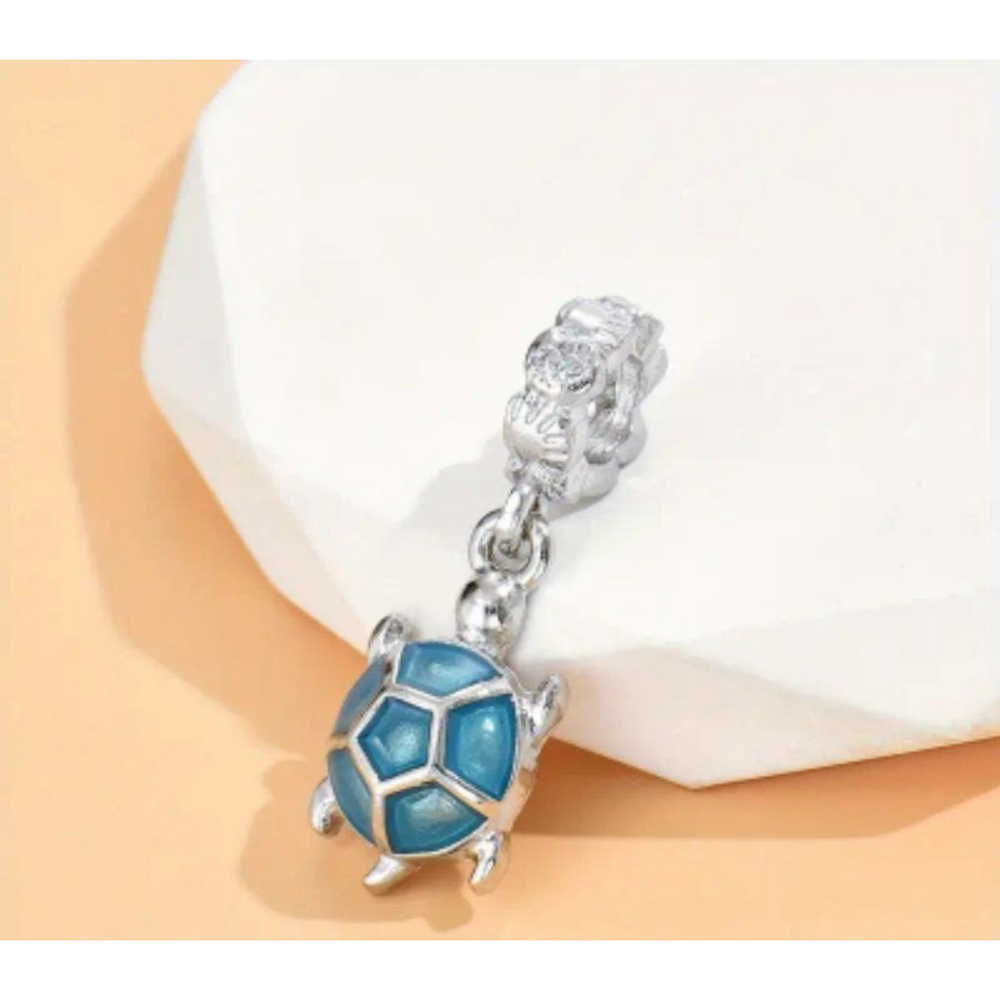 Blue, Silver, Turtle Charm